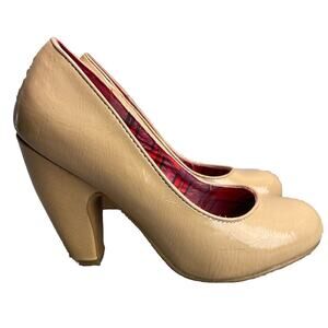 London Rebel Women US 6.5 LR-CHARO Patent Leather Shoes Beige Nude Block Heels